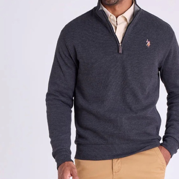 U.S. Polo Assn. Men's Dark Blue 1/4 Zip Mock Neck Flatback Pullover Sweater - Picture 13 of 13